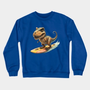 cute dinosaur surfing dino surf dino trex surfer kids tees gift ideas Crewneck Sweatshirt